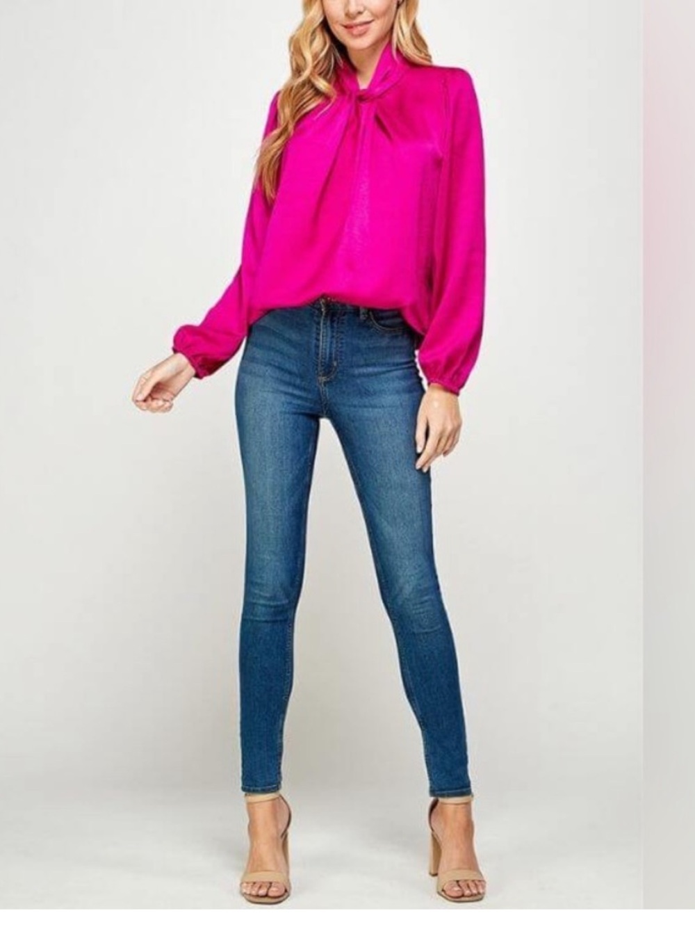 ANN TAYLOR Long Sleeve Fuchsia Twist Neck Blouse